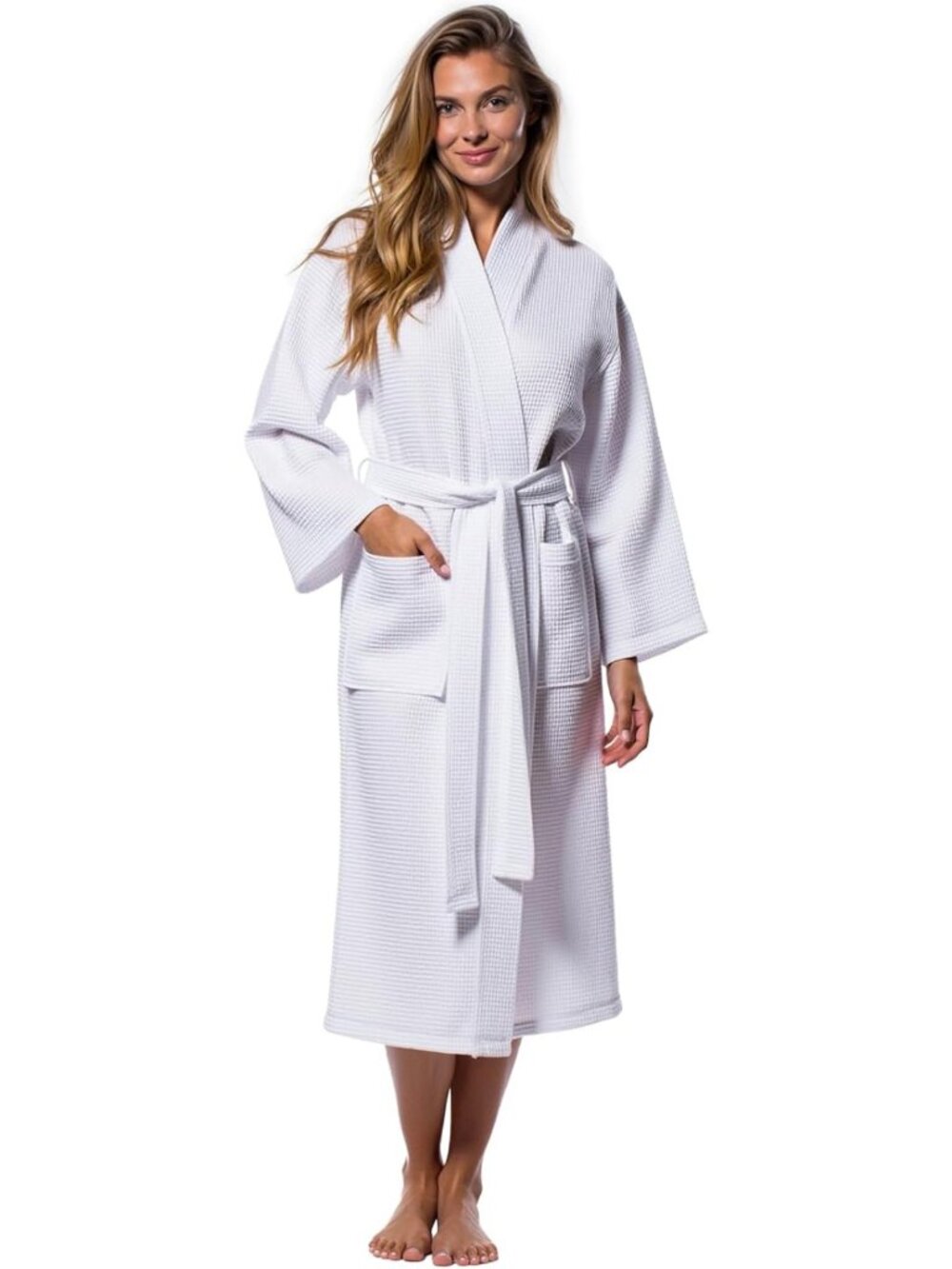 Lightweight Waffle Kimono Bathrobe - Soft Quick-Dry Spa & Summer Towel Robe